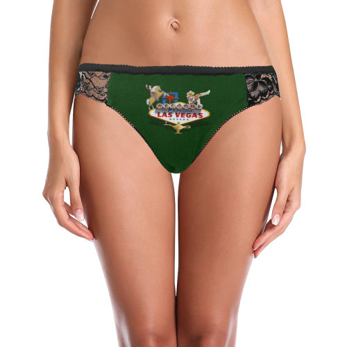 Las Vegas Welcome Sign on Green Women's Lace Panty (Model L41)