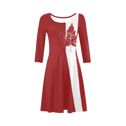 Cool Canada Flag Dress Retro 3/4 Sleeve Sundress (D23)