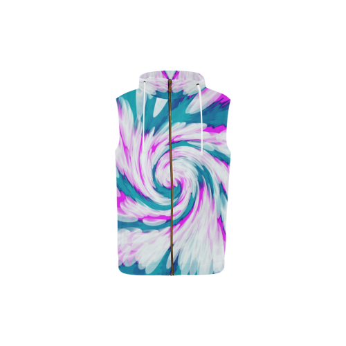 Turquoise Pink Tie Dye Swirl Abstract All Over Print Sleeveless Zip Up Hoodie for Kid (Model H16)