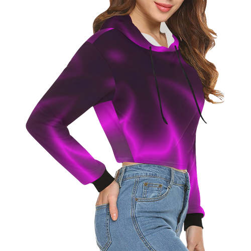 Purple Blossom All Over Print Crop Hoodie for Women (Model H22)