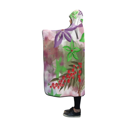 Flower Pattern - purple, violet, green, red Hooded Blanket 60''x50''