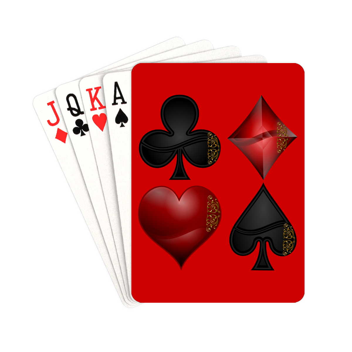 Las Vegas Black and Red Casino Poker Card Shapes on Red Playing Cards 2.5"x3.5"