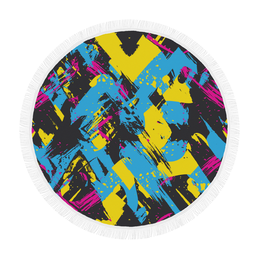 Colorful paint stokes on a black background Circular Beach Shawl 59"x 59"