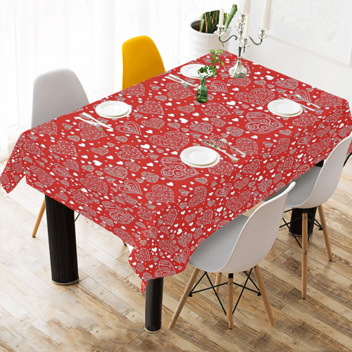 red white hearts Cotton Linen Tablecloth 60"x 84"