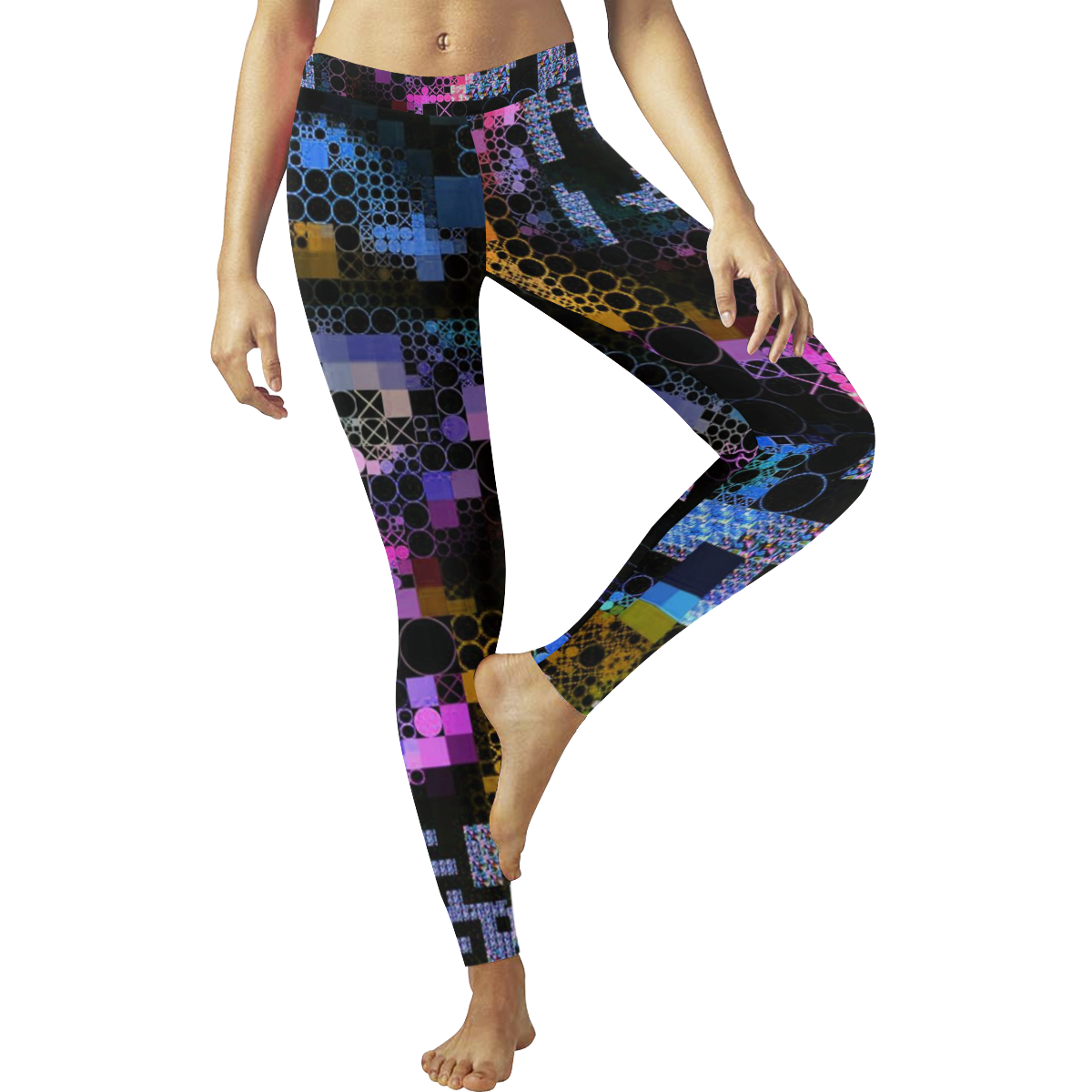 funny mix of shapes 1B by JamColors Women's Low Rise Leggings (Invisible Stitch) (Model L05)