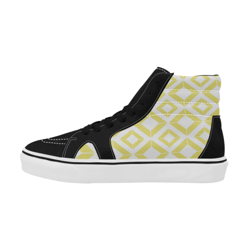 Abstract geometric pattern - gold and white. Women's High Top Skateboarding Shoes/Large (Model E001-1)