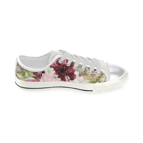 Watercolor Bouquet Shoes, Burgundy Women's Classic Canvas Shoes (Model 018)