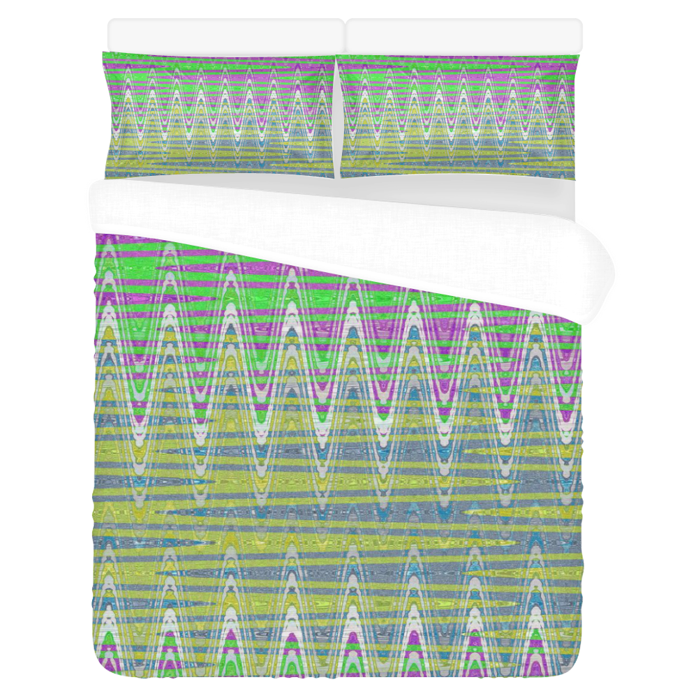 Colorful Pastel Zigzag Waves Pattern 3-Piece Bedding Set