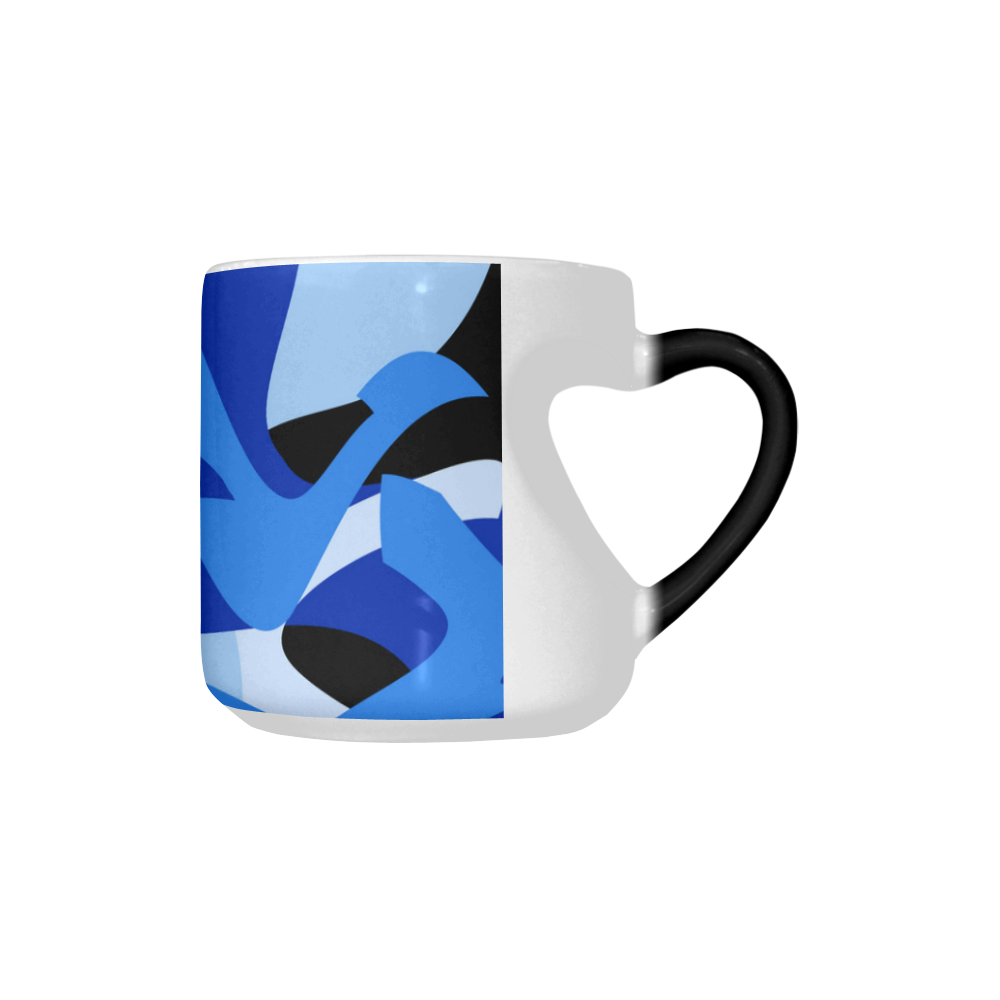 Camouflage Abstract Blue and Black Heart-shaped Morphing Mug