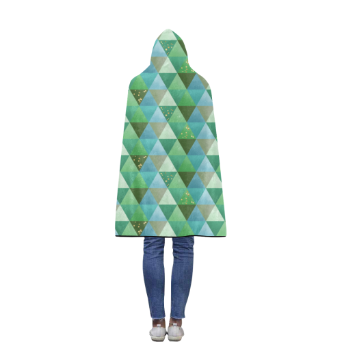 Triangle Pattern - Green Teal Khaki Moss Flannel Hooded Blanket 40''x50''