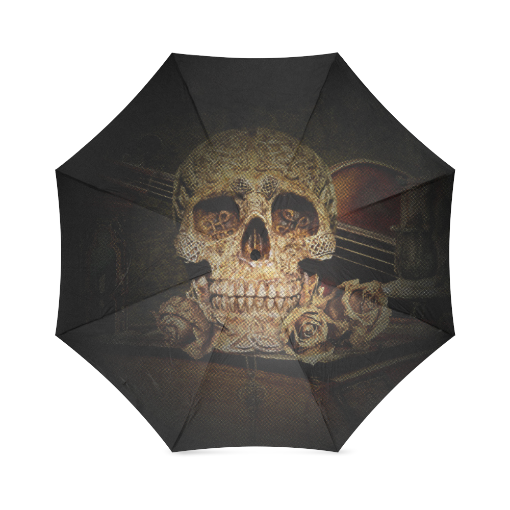 Steampunk Alchemist Mage Roses Celtic Skull halfto Foldable Umbrella (Model U01)