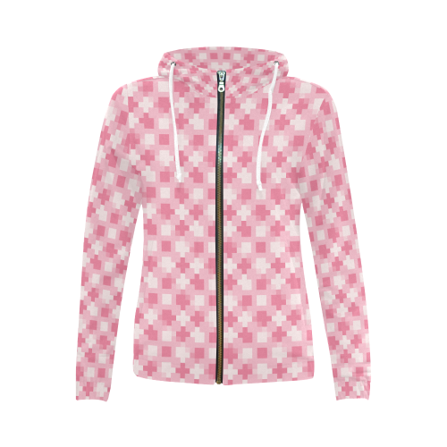 pink pattern All Over Print Full Zip Hoodie for Women (Model H14)