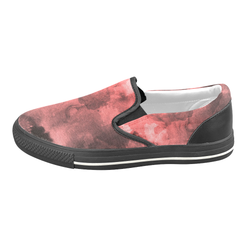 Red and Black Watercolour Men's Unusual Slip-on Canvas Shoes (Model 019)