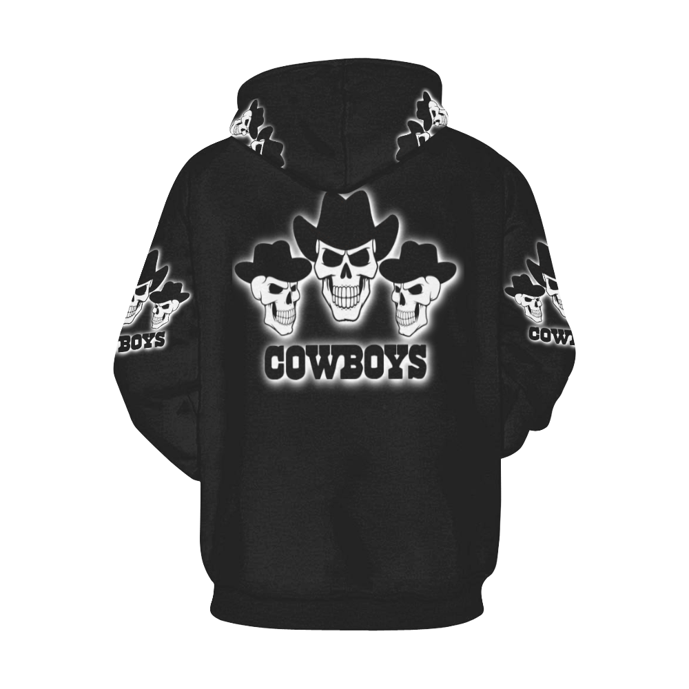 Cawboys Skull Glow Design - Skulls Art NEW Original Black and White All Over Print Hoodie for Men/Large Size (USA Size) (Model H13)