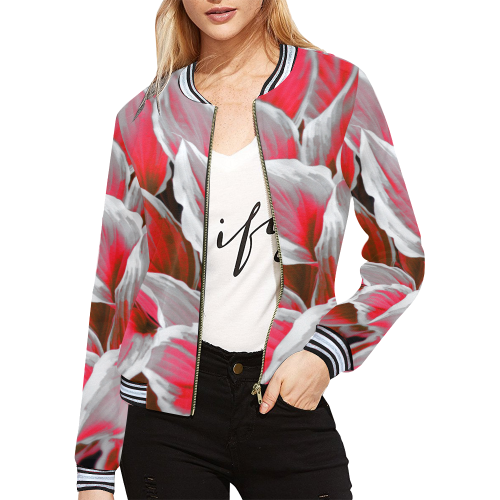 leafs_abstract 09 All Over Print Bomber Jacket for Women (Model H21)