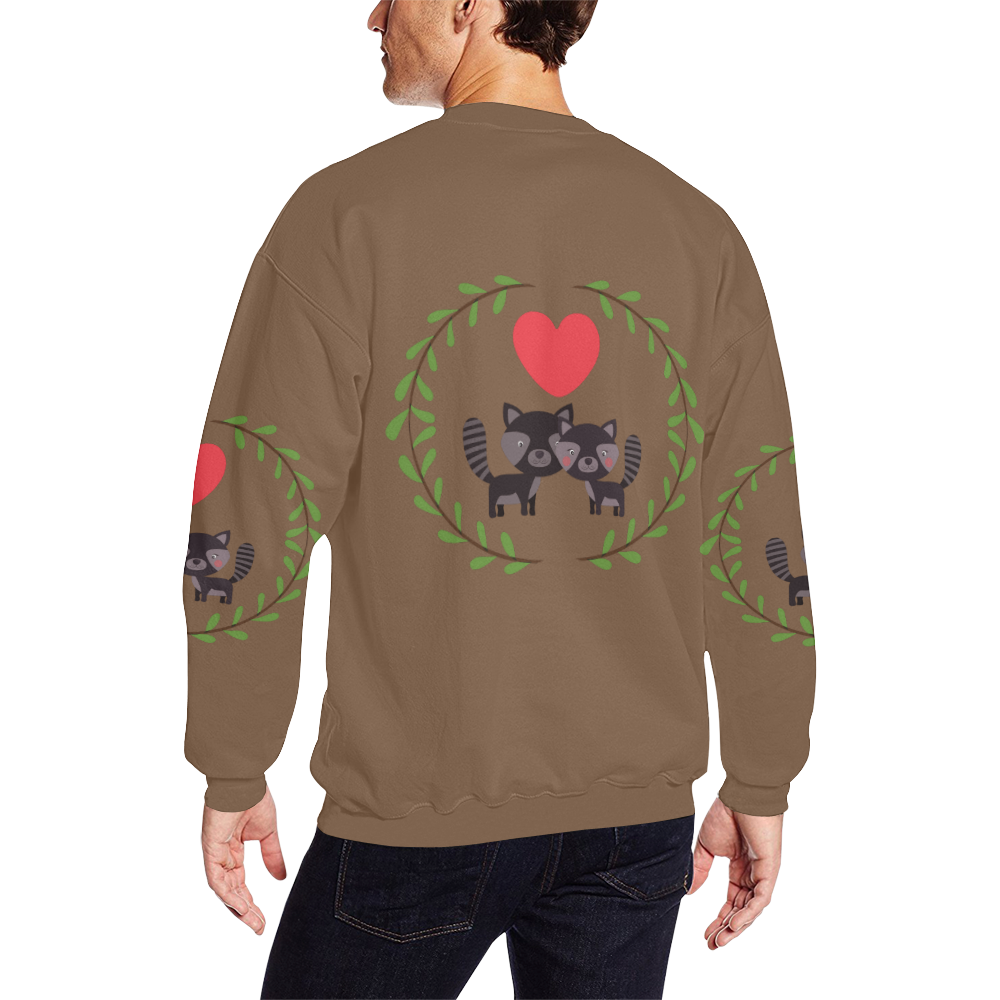 Racoons in love brown Men's Oversized Fleece Crew Sweatshirt/Large Size(Model H18)