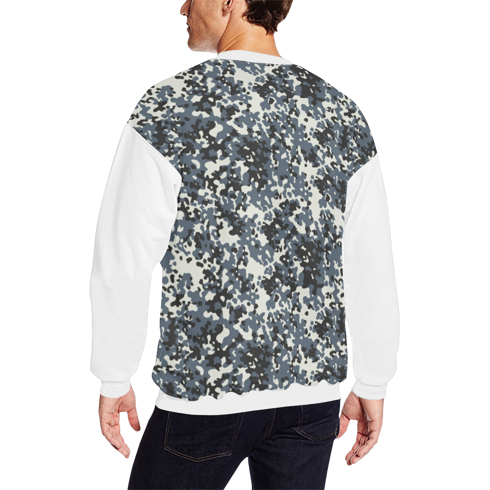 Urban City Black/Gray Digital Camouflage  (Vest Style) White Men's Oversized Fleece Crew Sweatshirt/Large Size(Model H18)