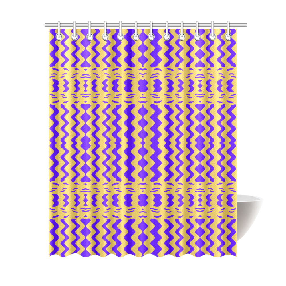 Purple Yellow Modern  Waves Lines Shower Curtain 69"x84"