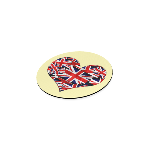 Union Jack British UK Flag Heart Yellow Round Coaster