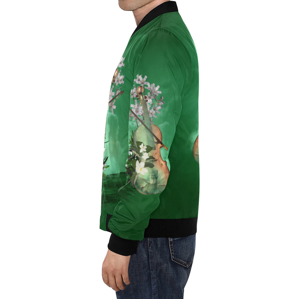 Violin with flowers All Over Print Bomber Jacket for Men/Large Size (Model H19)