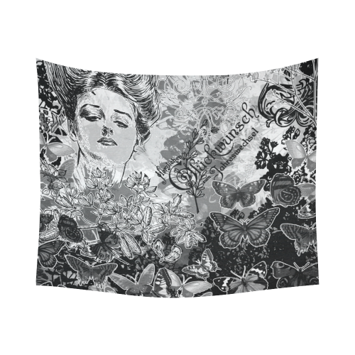 Lady and butterflies Cotton Linen Wall Tapestry 60"x 51"