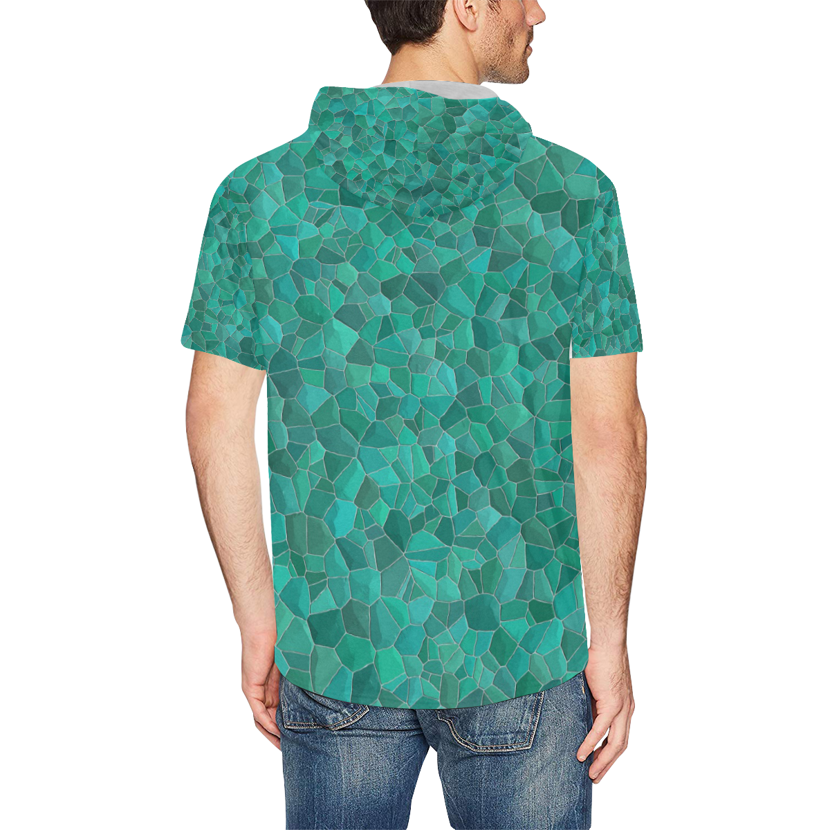 Turquoise All Over Print Short Sleeve Hoodie for Men (Model H32)