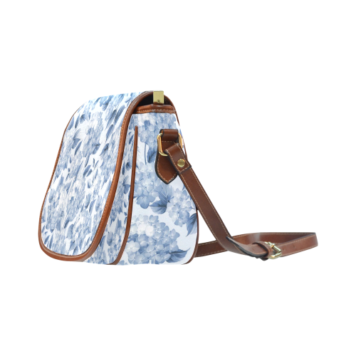 Blue and White Floral Pattern Saddle Bag/Small (Model 1649) Full Customization