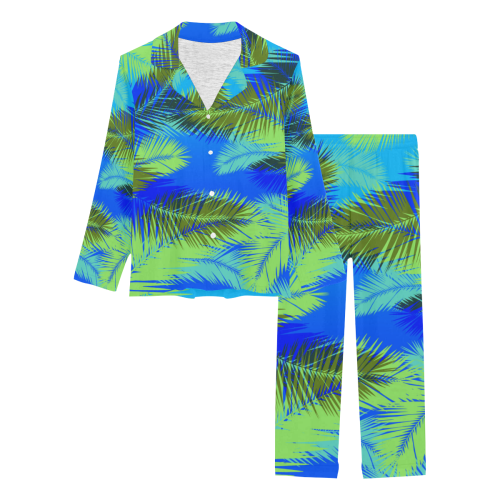 Tropical Island Palm Leaves Women's Long Pajama Set