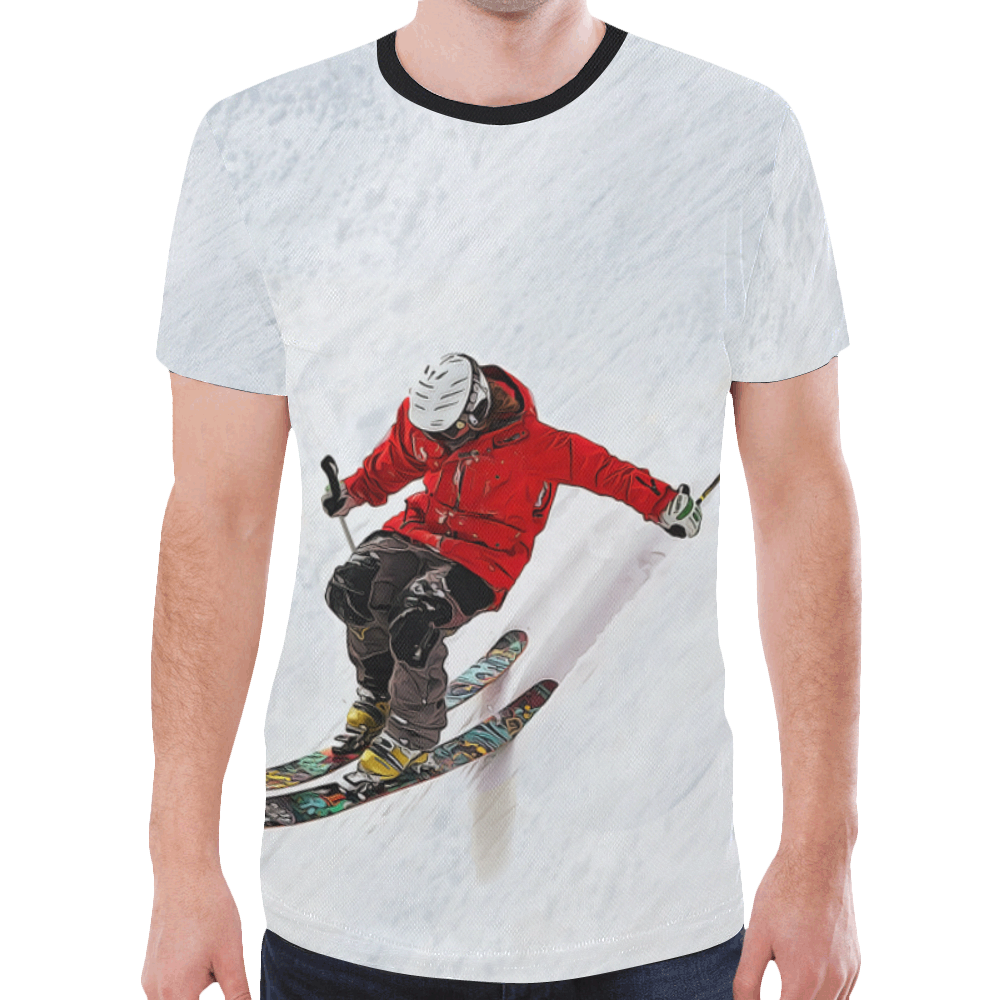 Daring Skier Flying Down a Steep Slope New All Over Print T-shirt for Men (Model T45)