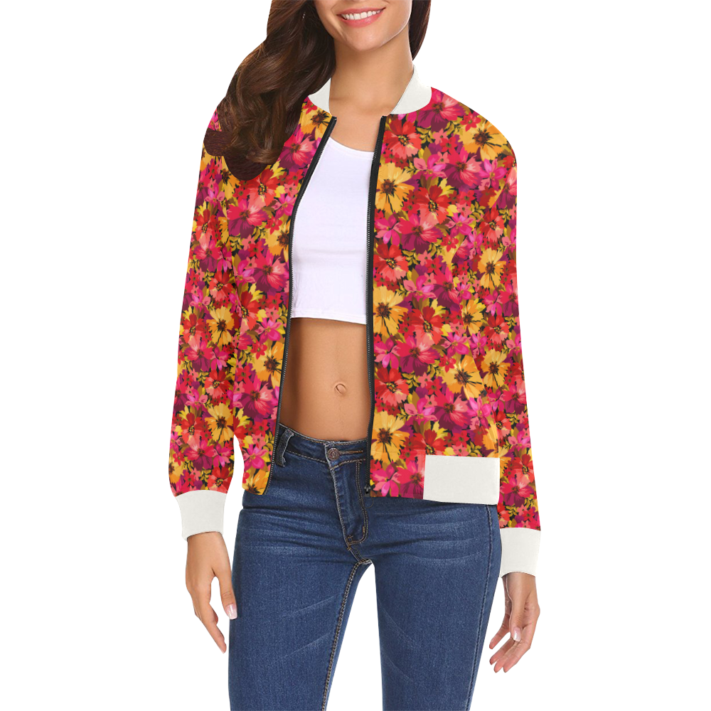 Flower Pattern All Over Print Bomber Jacket for Women (Model H19)