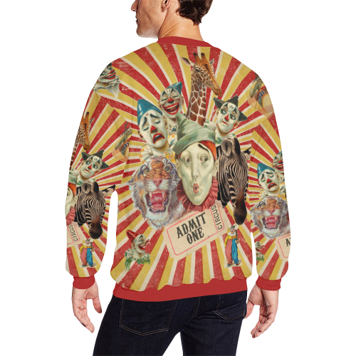 Funny Vintage Circus Clowns Men's Oversized Fleece Crew Sweatshirt/Large Size(Model H18)