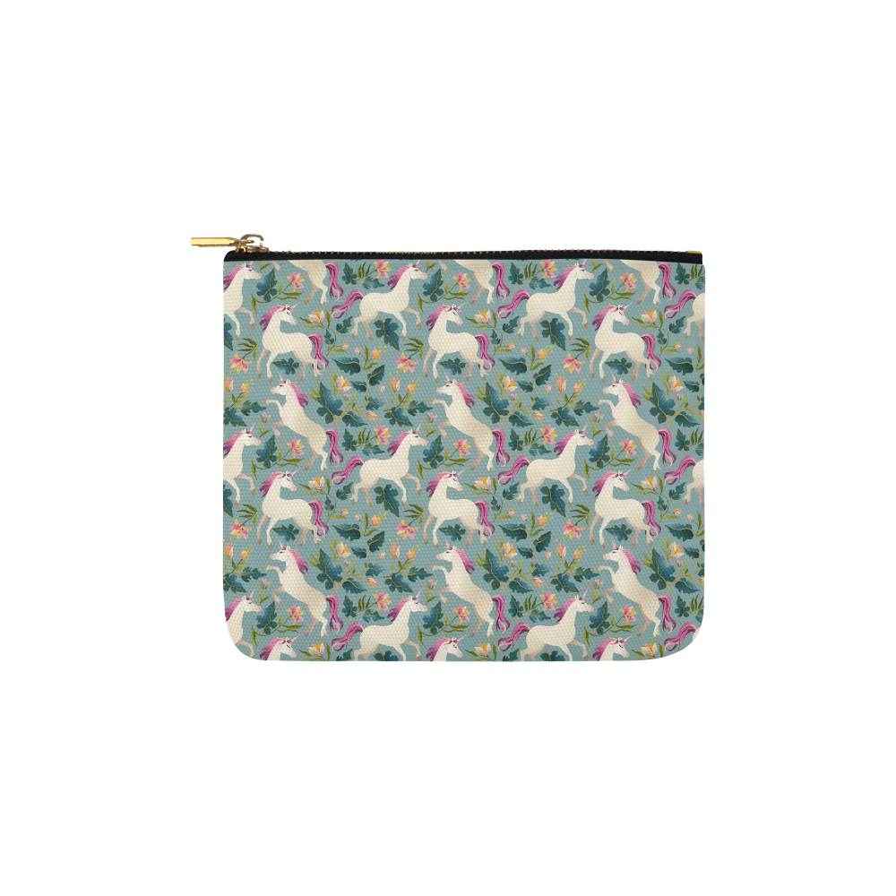 Floral Unicorn Pattern Carry-All Pouch 6''x5''