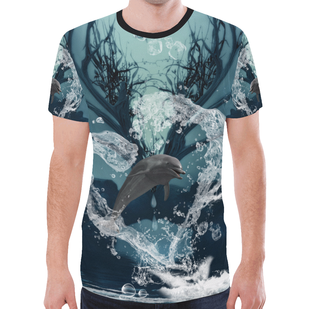 Dolphin jumping by a heart New All Over Print T-shirt for Men (Model T45)