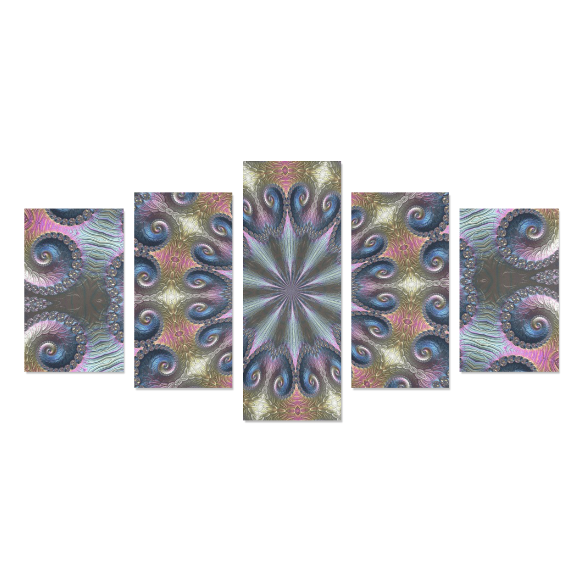 Pastel Abalone Shell Spiral Fractal Mandala 1 Canvas Print Sets C (No Frame)