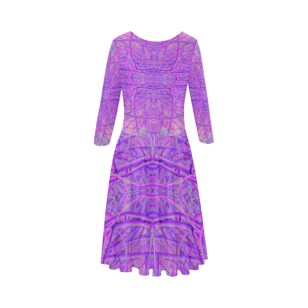 Hot Pink and Purple Abstract Branch Pattern Elbow Sleeve Ice Skater Dress (D20)