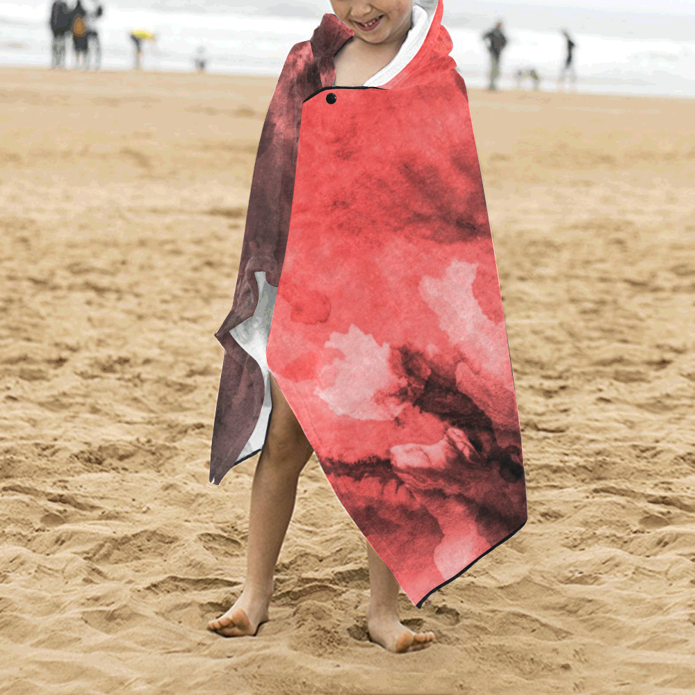Red and Black Watercolour Kids' Hooded Bath Towels