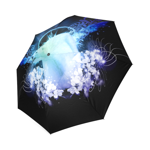 Amazing polar bear, blue flowers Foldable Umbrella (Model U01)