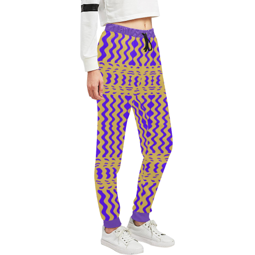 Purple Yellow Modern  Waves Lines Unisex All Over Print Sweatpants (Model L11)