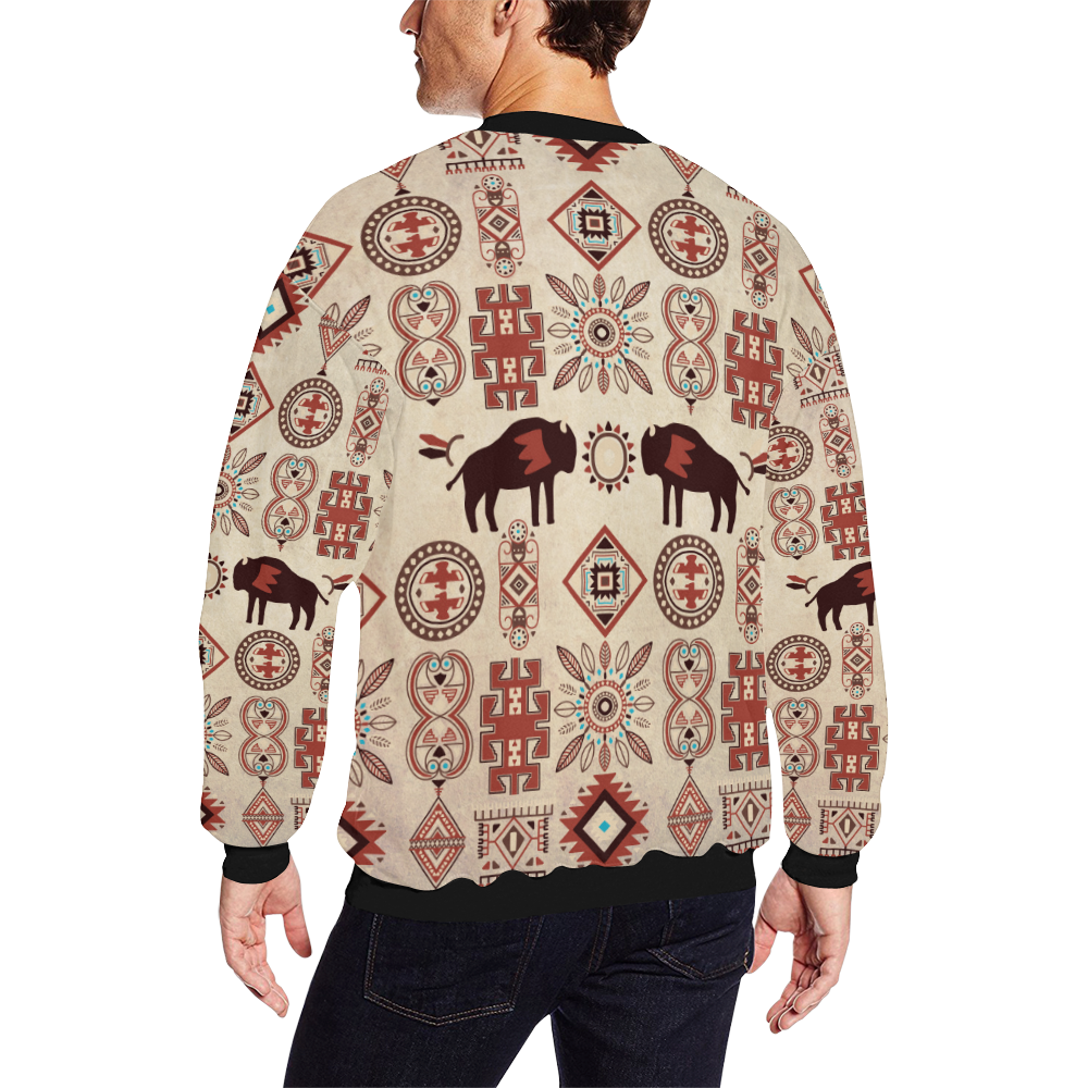 American Native Buffalo All Over Print Crewneck Sweatshirt for Men (Model H18)