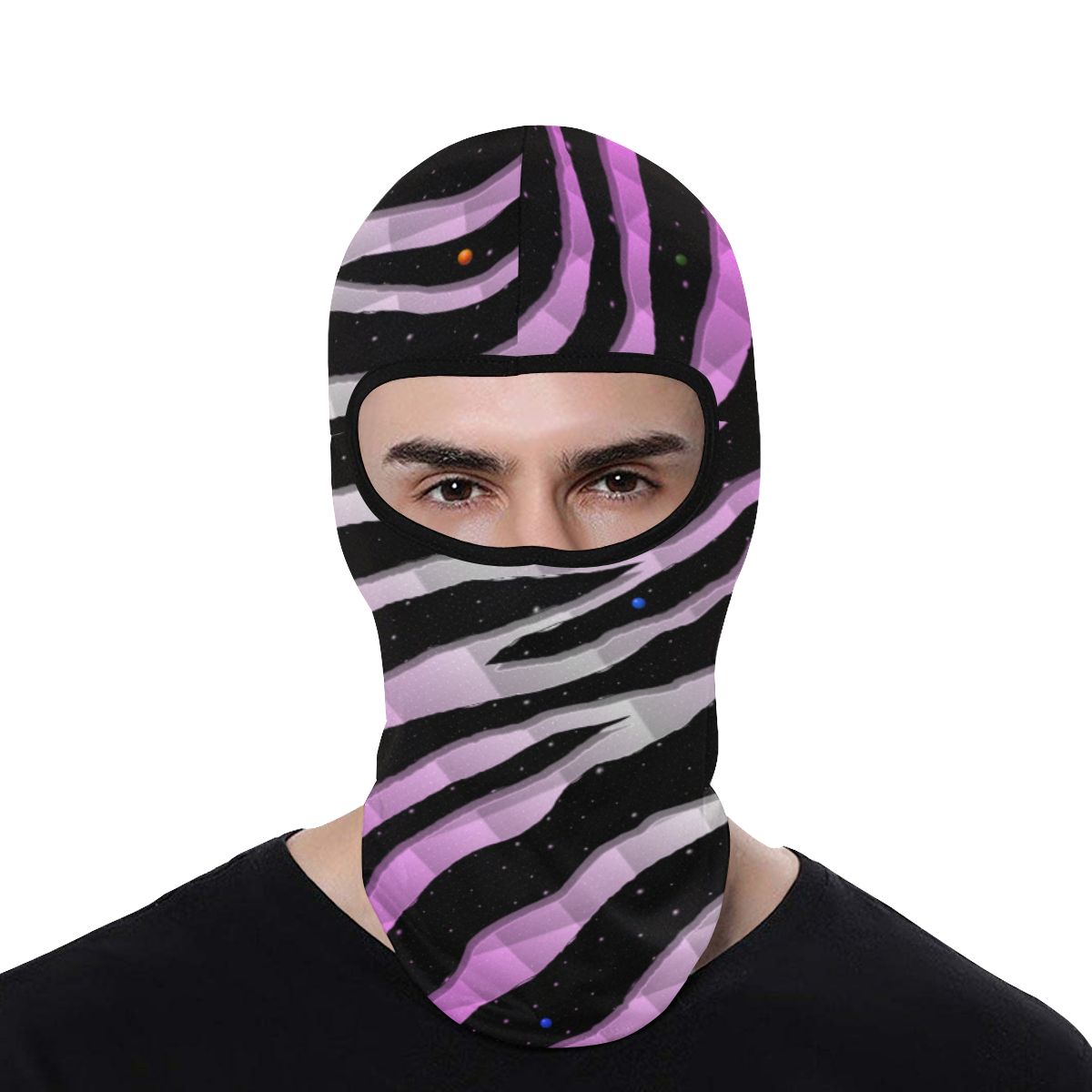 Ripped SpaceTime Stripes - Pink/White All Over Print Balaclava