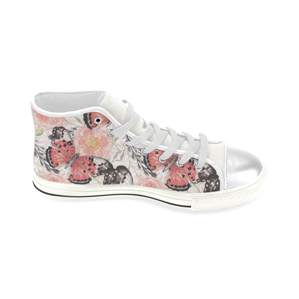 Butterfly Shoes, Floral Butterfly Shoes Women's Classic High Top Canvas Shoes (Model 017)