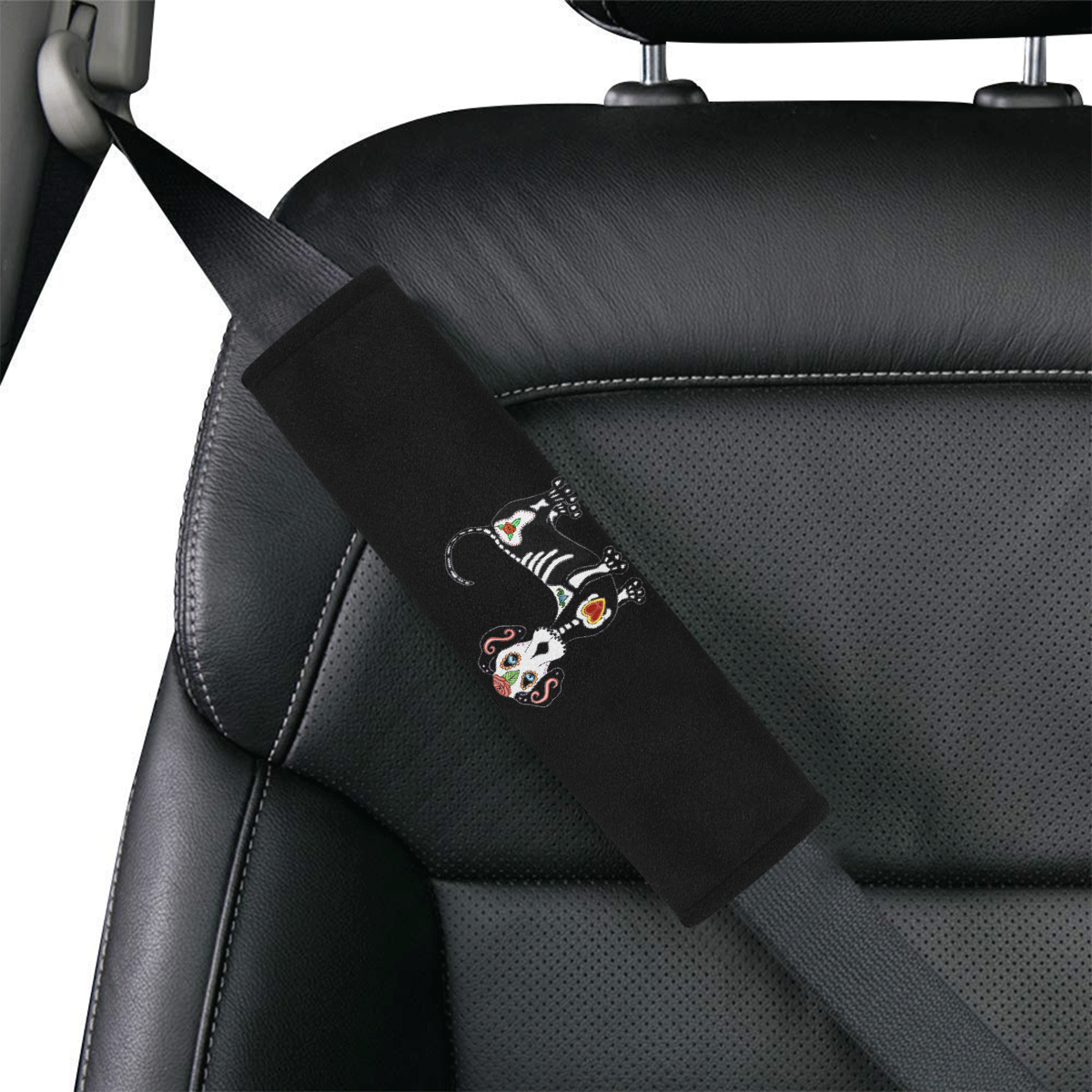 Dachshund Sugar Skull Black Car Seat Belt Cover 7''x10''