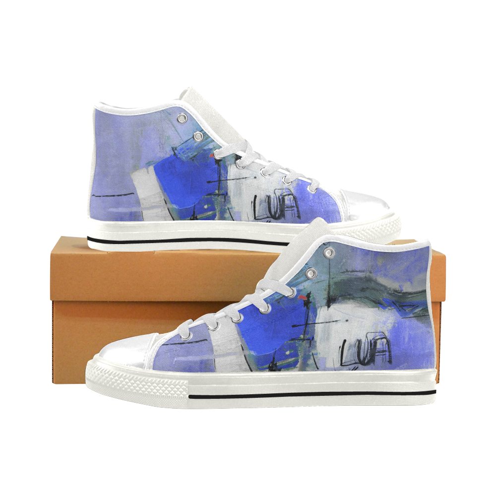 Lua blue White Men’s Classic High Top Canvas Shoes (Model 017)