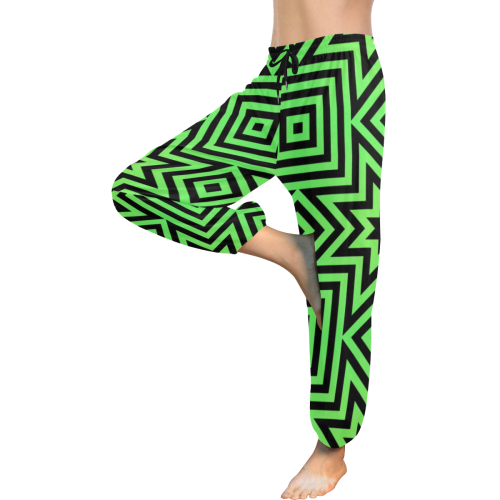 Green/Black Tribal Pattern Women's All Over Print Harem Pants (Model L18)