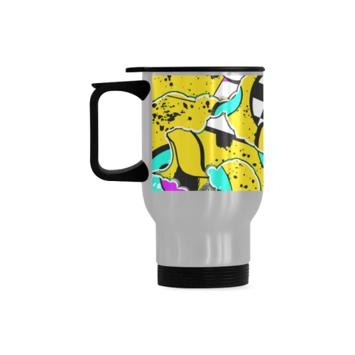 Shapes on a yellow background Travel Mug (Silver) (14 Oz)