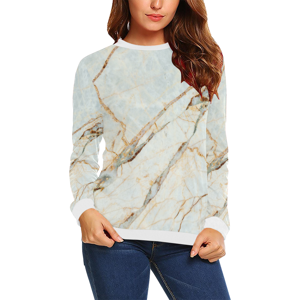 Marble Gold Pattern All Over Print Crewneck Sweatshirt for Women (Model H18)