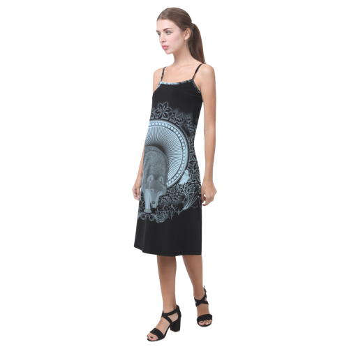 Wolf in black and blue Alcestis Slip Dress (Model D05)