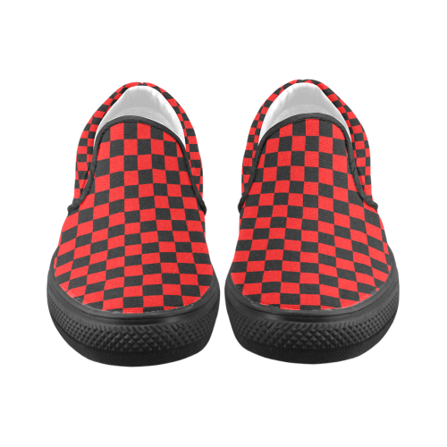Checkerboard Black and Red Slip-on Canvas Shoes for Men/Large Size (Model 019)