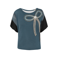 Neckline Bow Print Women's Batwing-Sleeved Blouse T shirt (Model T44)