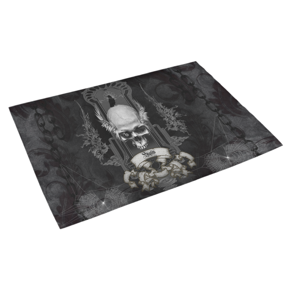 Skull with crow in black and white Azalea Doormat 30" x 18" (Sponge Material)